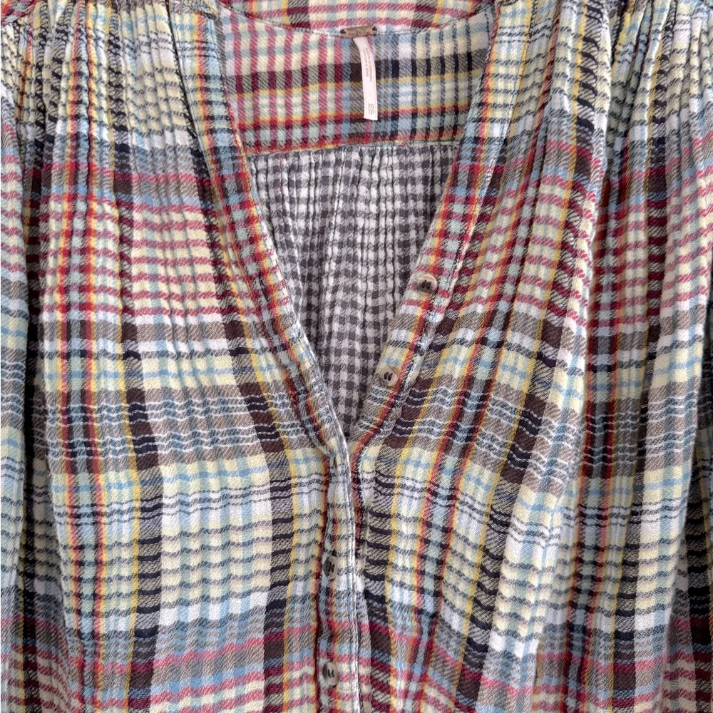 Free People “Come On Over” Oversized‎ Plaid Shirt Size XS